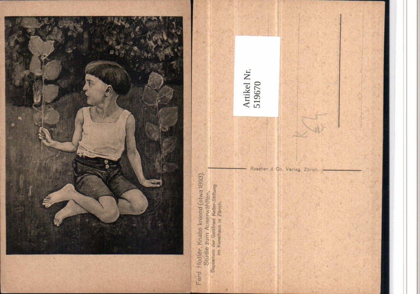 519670,Künstler AK Ferd. Hodler Knabe kniend Junge Bub
