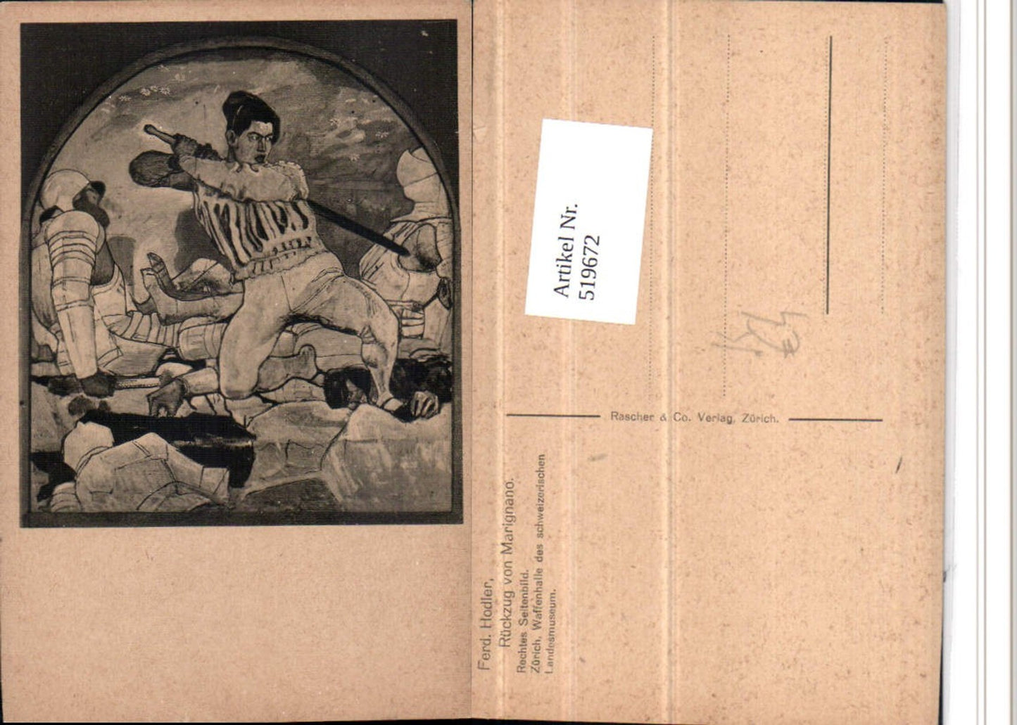 519672,Künstler AK Ferd. Hodler Rückzug von Marignano Schlacht