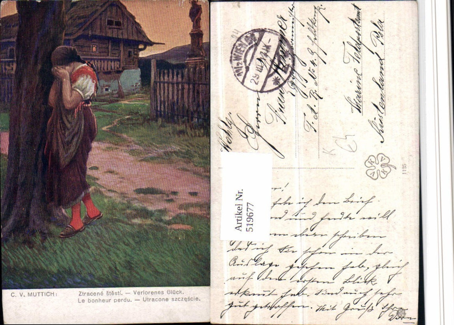 519677,Künstler AK C. v. Muttich Verlorenes Glück Frau Trauer