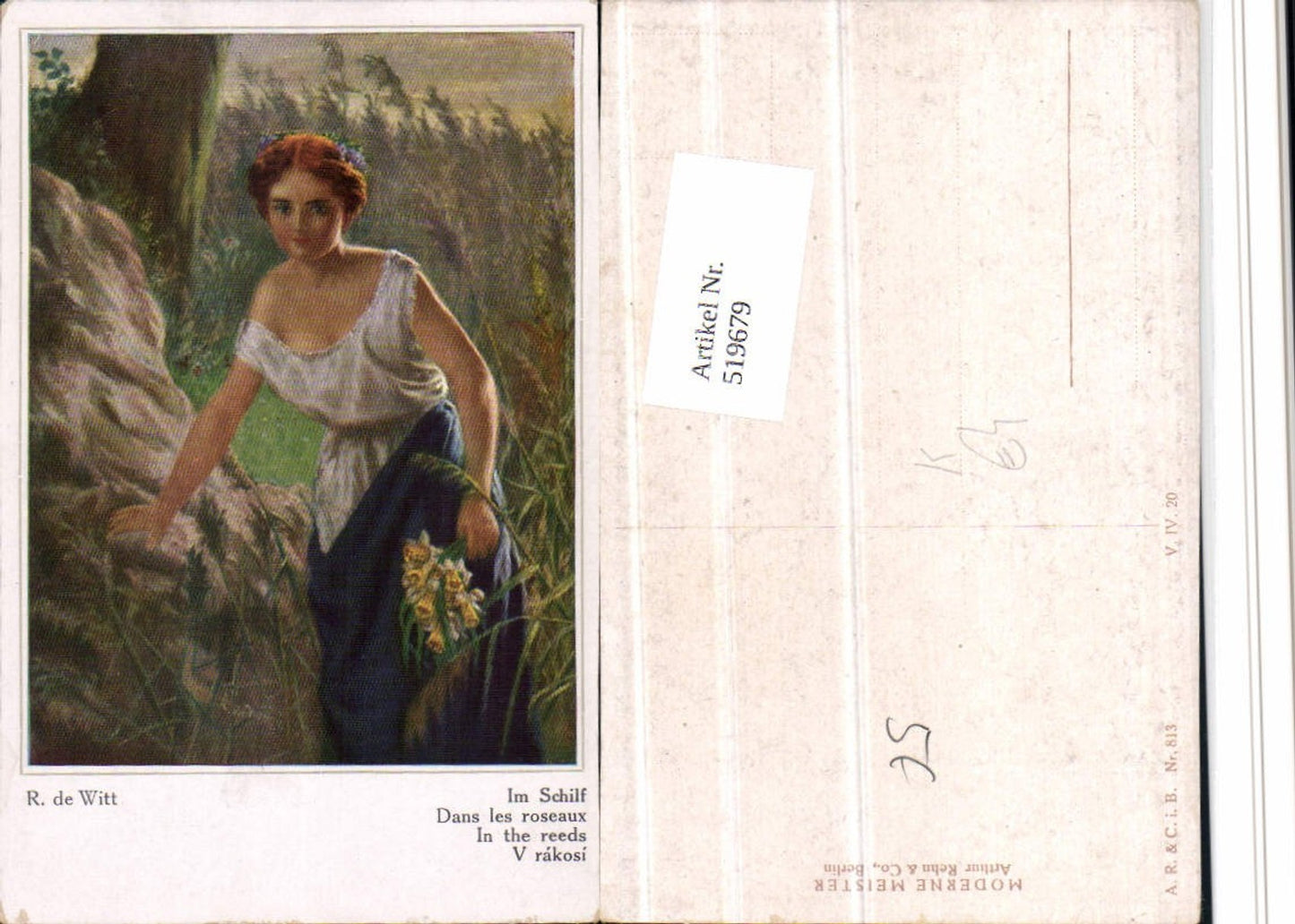 519679,Künstler AK R. De Witt Im Schilf Mädchen Kleid