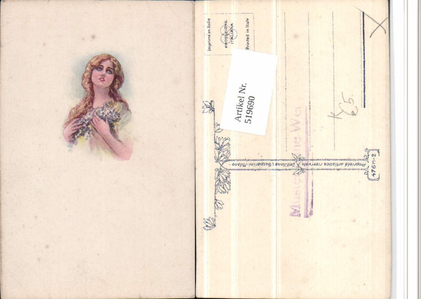 519690,Künstler AK Frau Portrait Blumen