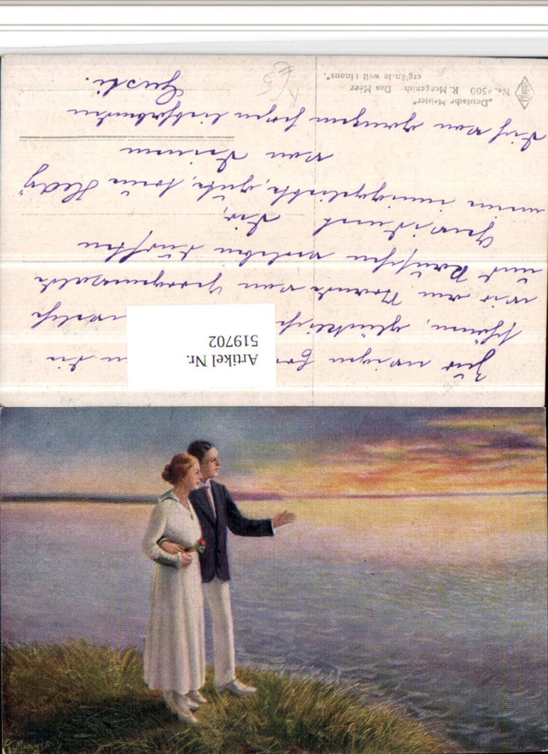 519702,Künstler AK R. Mengenich Das Meer erglänzte weit hinaus Liebe Paar