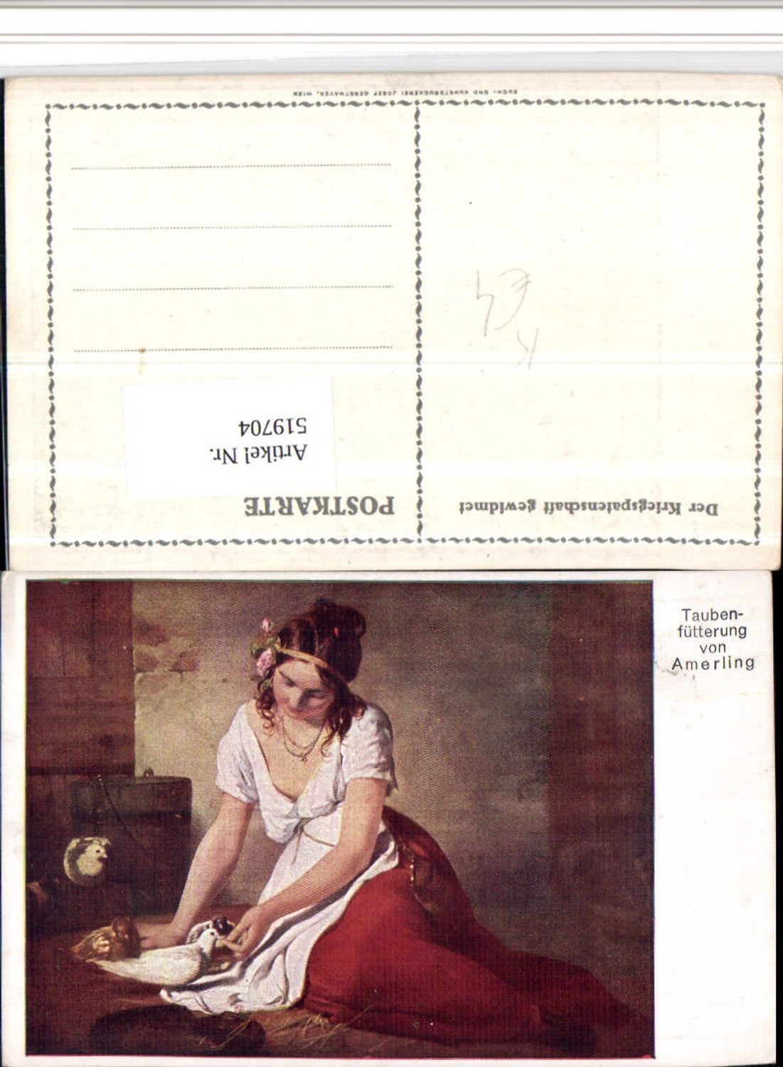 519704,Künstler AK Amerling Taubenfütterung Mädchen Kleid Tauben