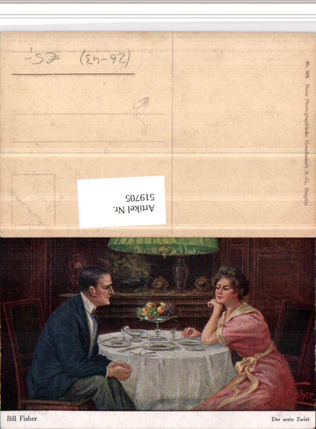 519705,Künstler AK Bill Fisher Der erste Zwist Paar Tisch Gedeck