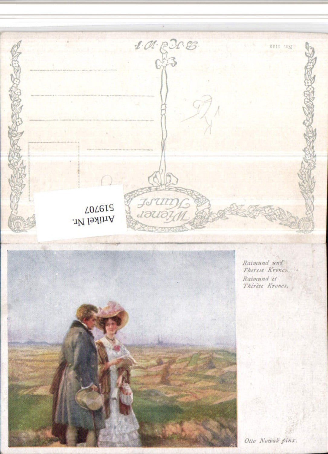 519707,Künstler AK Otto Nowak Raimund u. Therese Krones Liebe Paar pub B.K.W.I. 1123