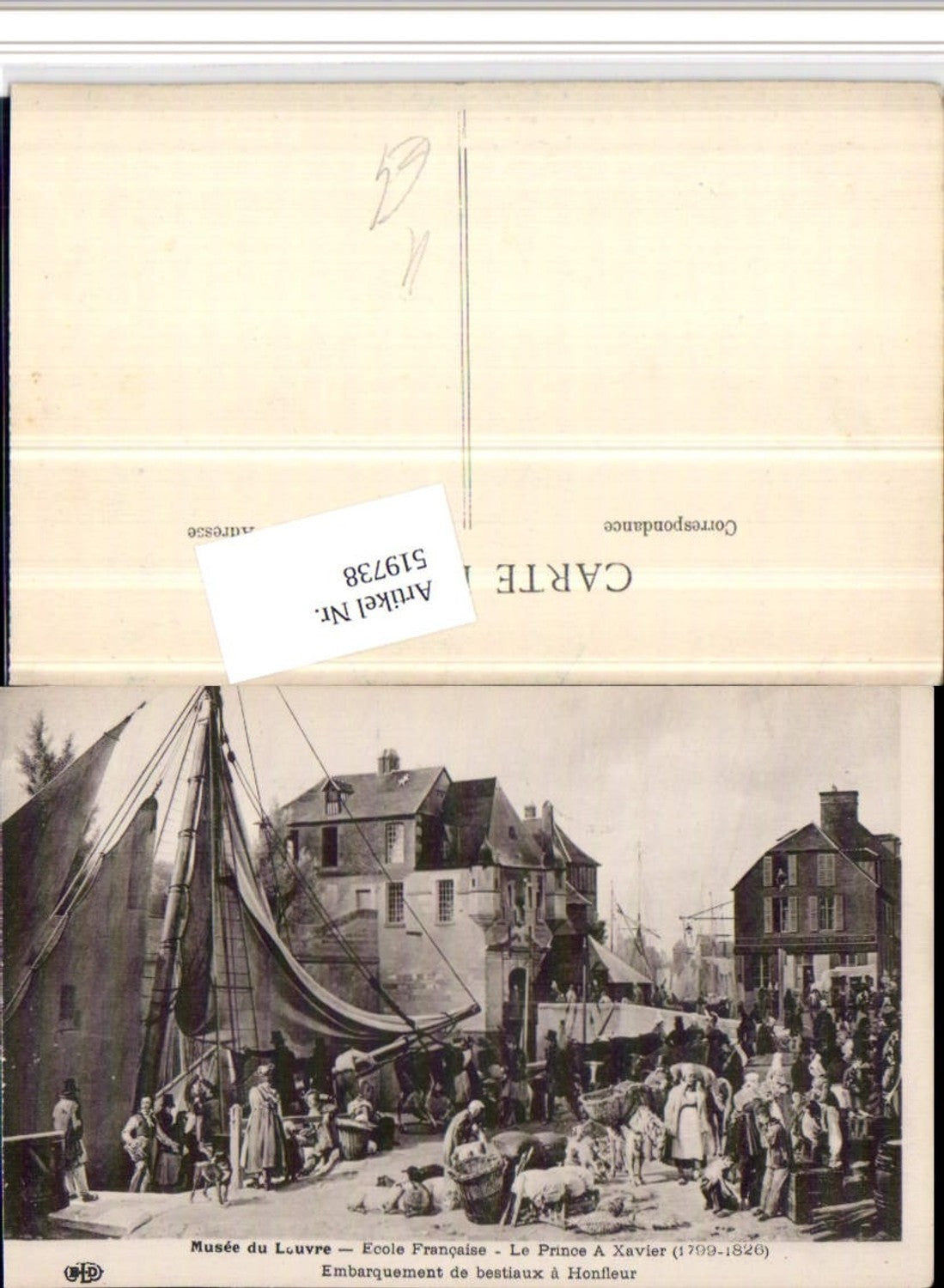 519738,Künstler AK Prince a Xavier Embarquement de bestiaux a Honfleur Segelschiff