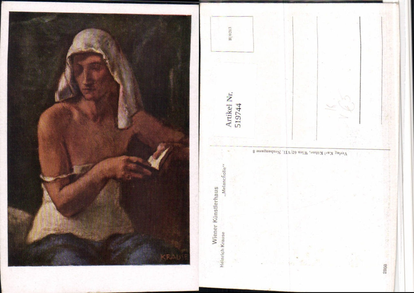 519744, Vienna Künstlerhaus 2808 Artist Heinrich Krause Melancholy pub Karl Kühne
