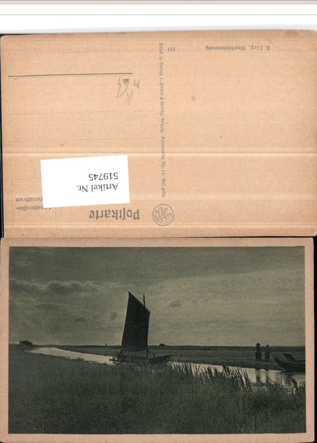 519745,Künstler AK R. Liep Moordämmerung Segelboot Boot Landschaft