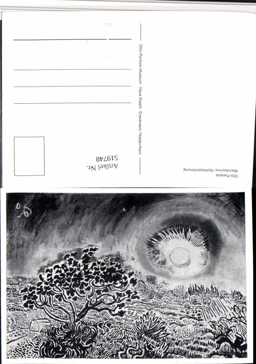 519748,Repro Künstler AK Otto Pankok Kohlezeichnung Abendsonne Sonne