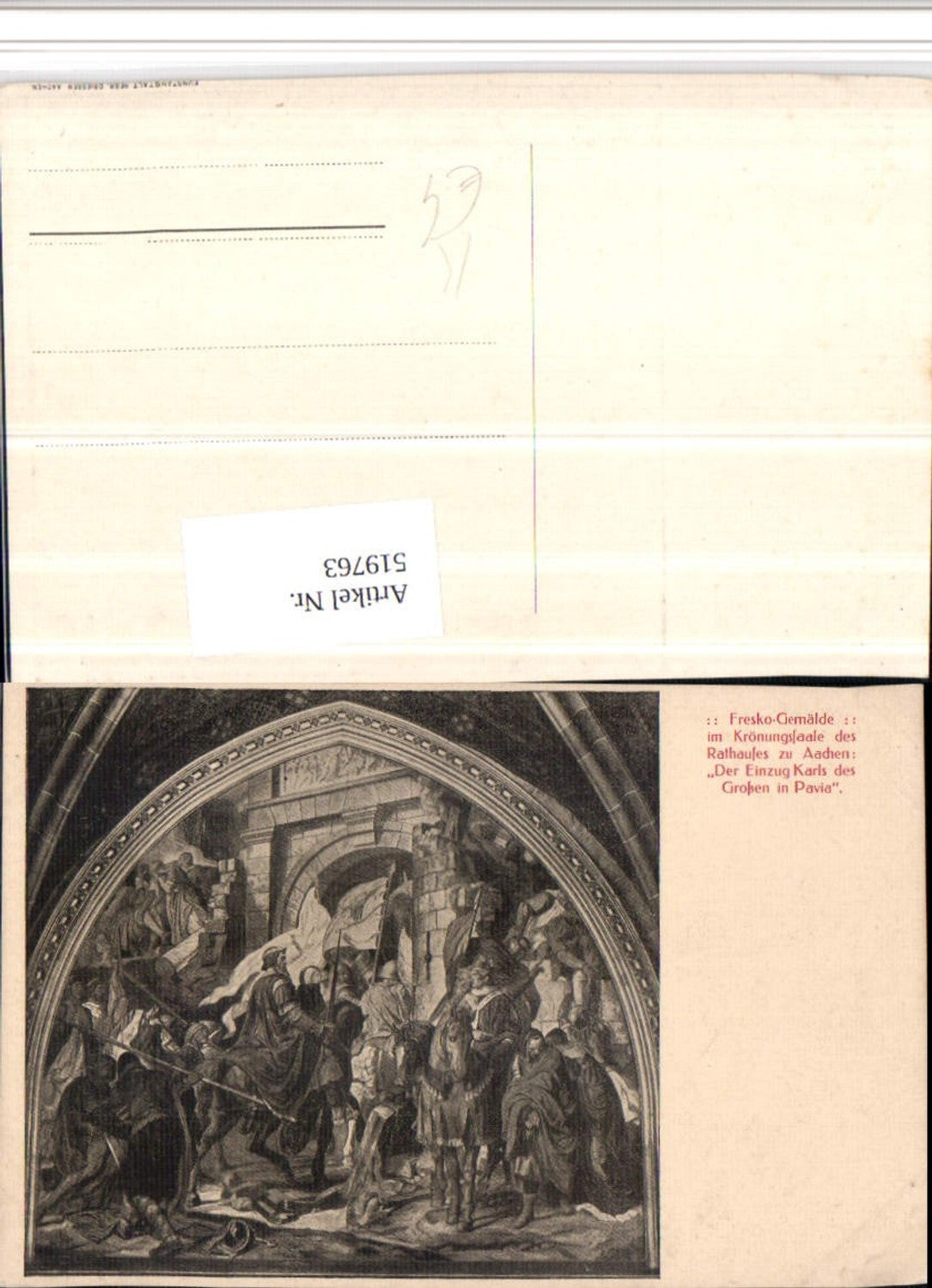 519763,Künstler AK Fresko Aachen Rathaus Einzug Karls des Großen in Pavia