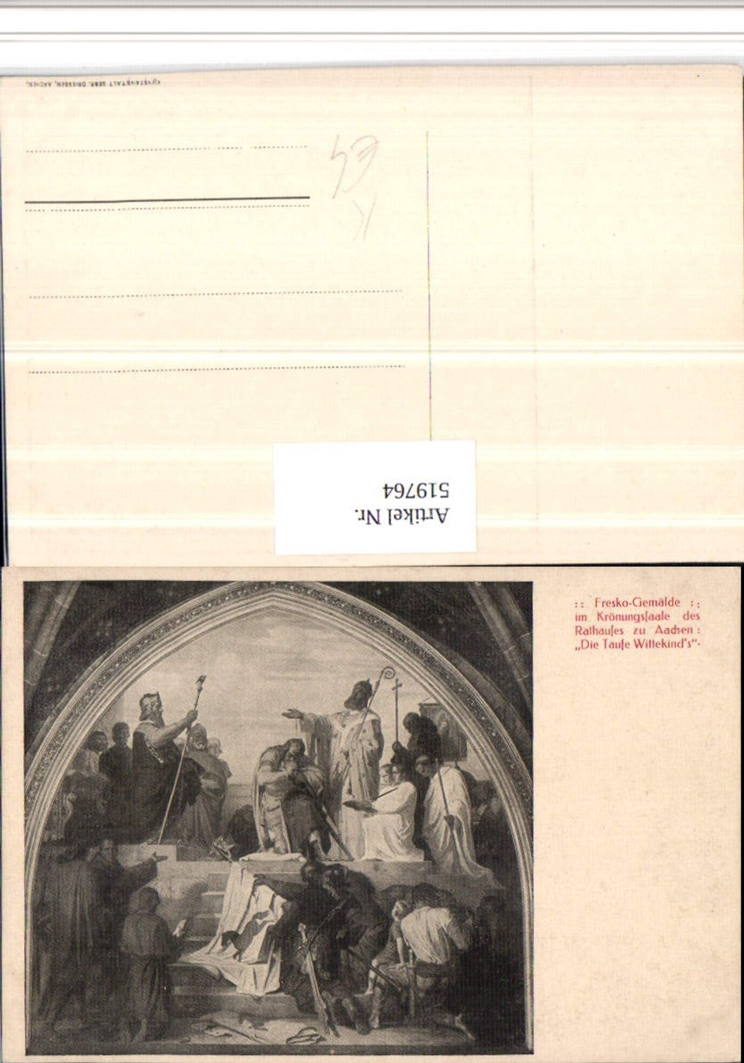 519764,Künstler AK Fresko Aachen Rathaus Taufe Wittekinds