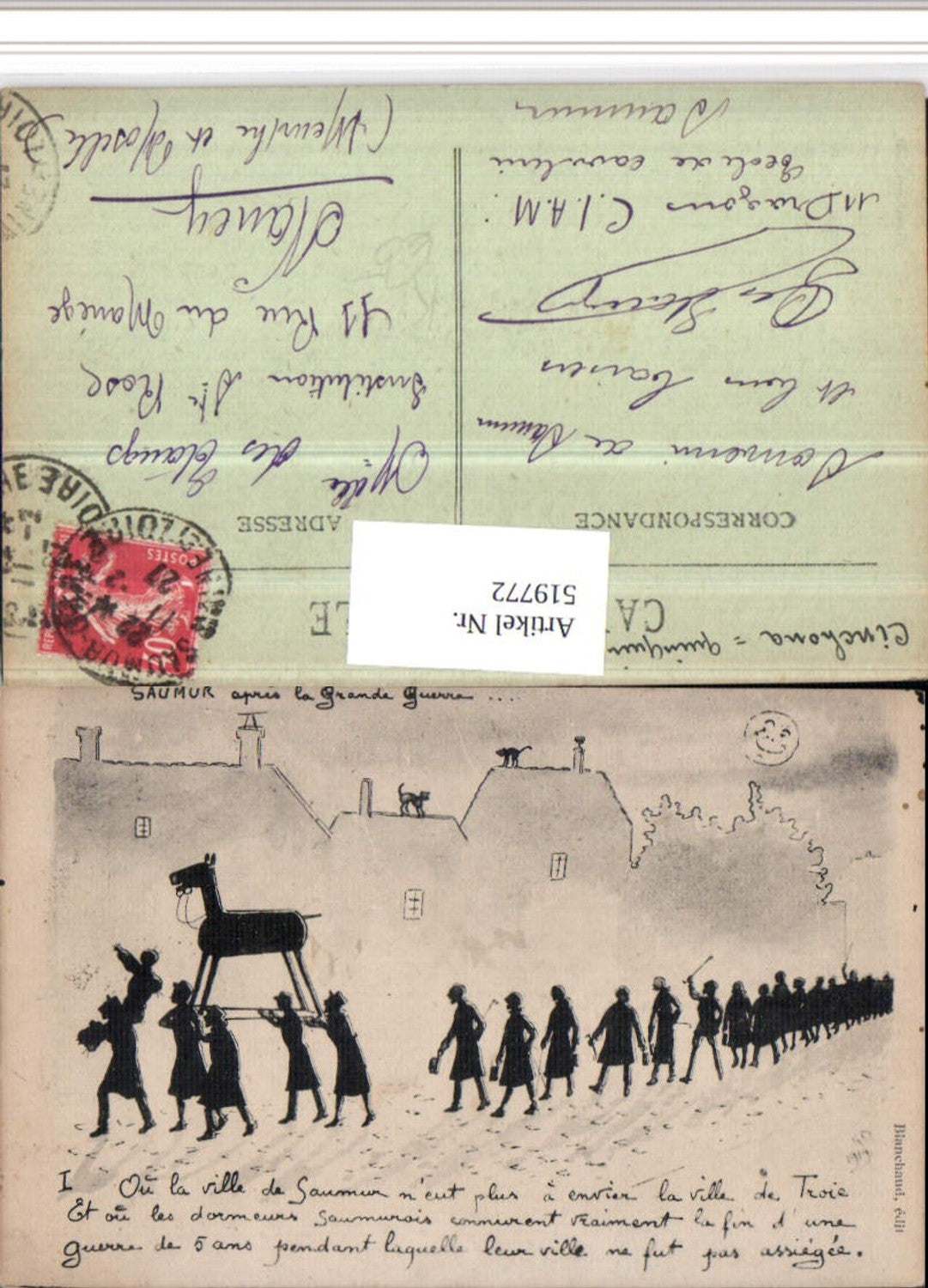 519772,Künstler AK Personen Spielzeugpferd Mondgesicht