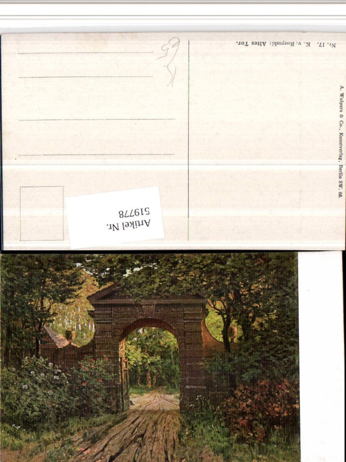519778,Künstler AK K. v. Rozynski Altes Tor Wegpartie