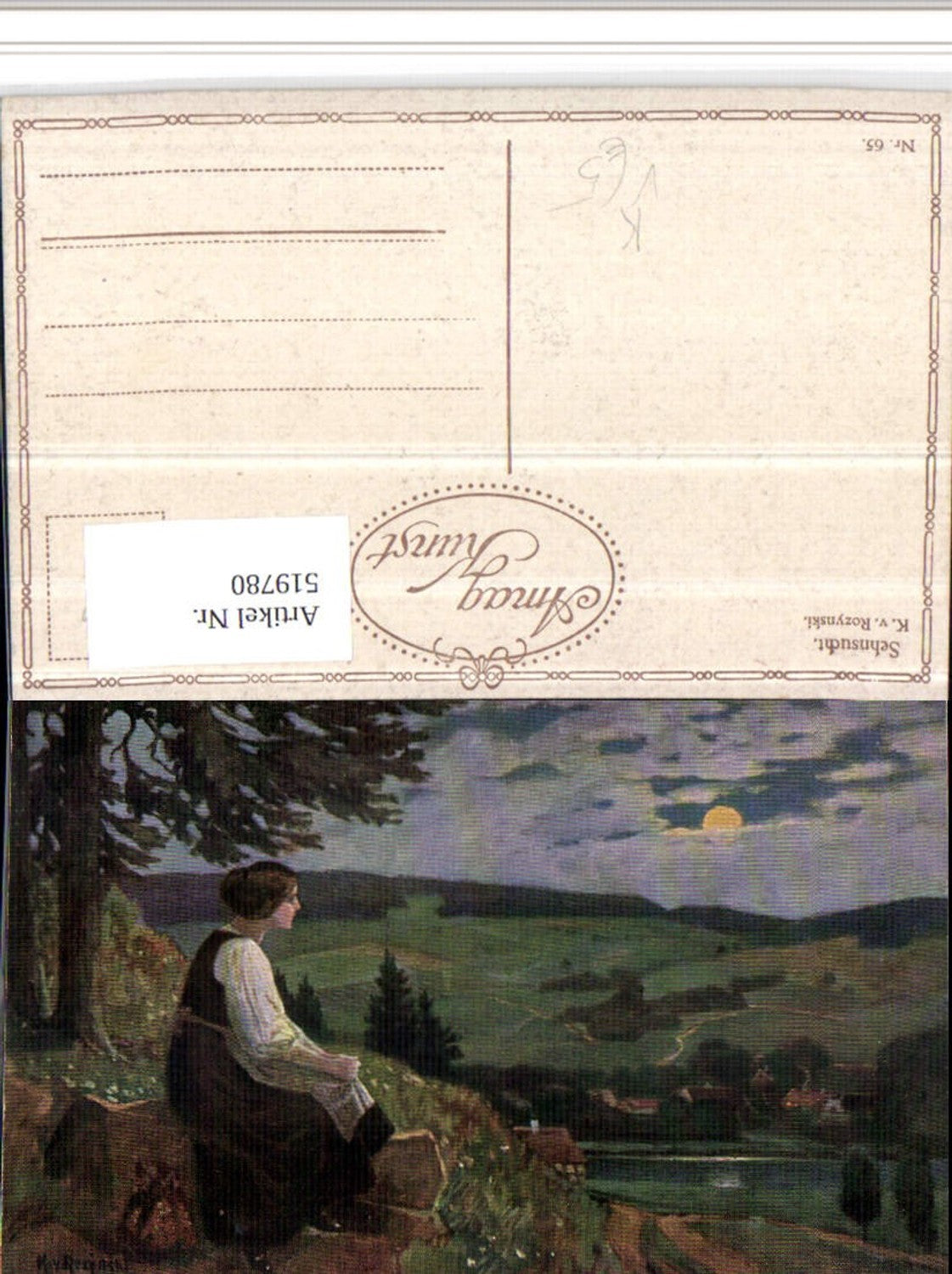 519780,Künstler AK K. v. Rozynski Sehnsucht Frau Landschaft pub Amag 65