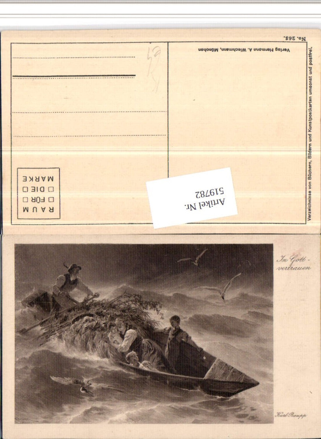 519782,Künstler AK Karl Raupp In Gottvertrauen Familie See Sturm Ruderboot