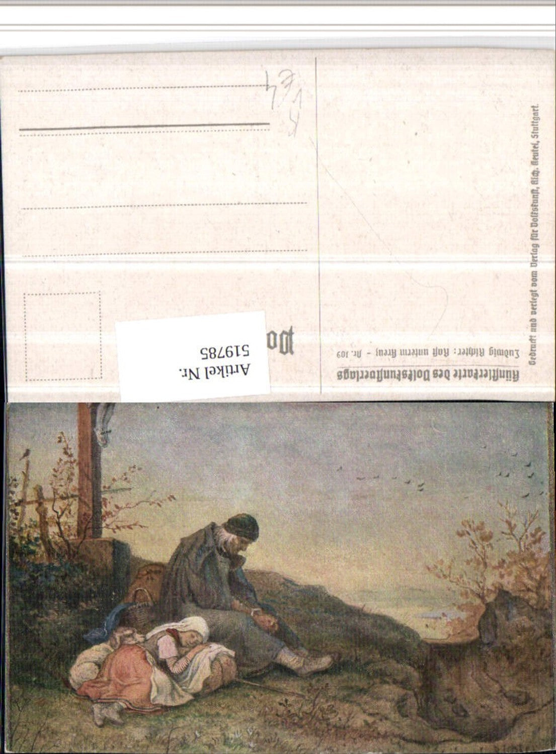 519785,Künstler AK Ludwig Richter Rast unterm Kreuz pub Volkskunstverlag 109
