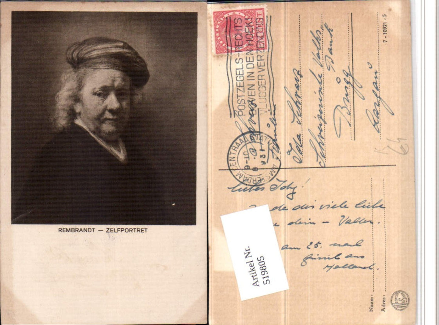 519805,Künstler AK Rembrandt Zelfportret Selbstportrait Mütze