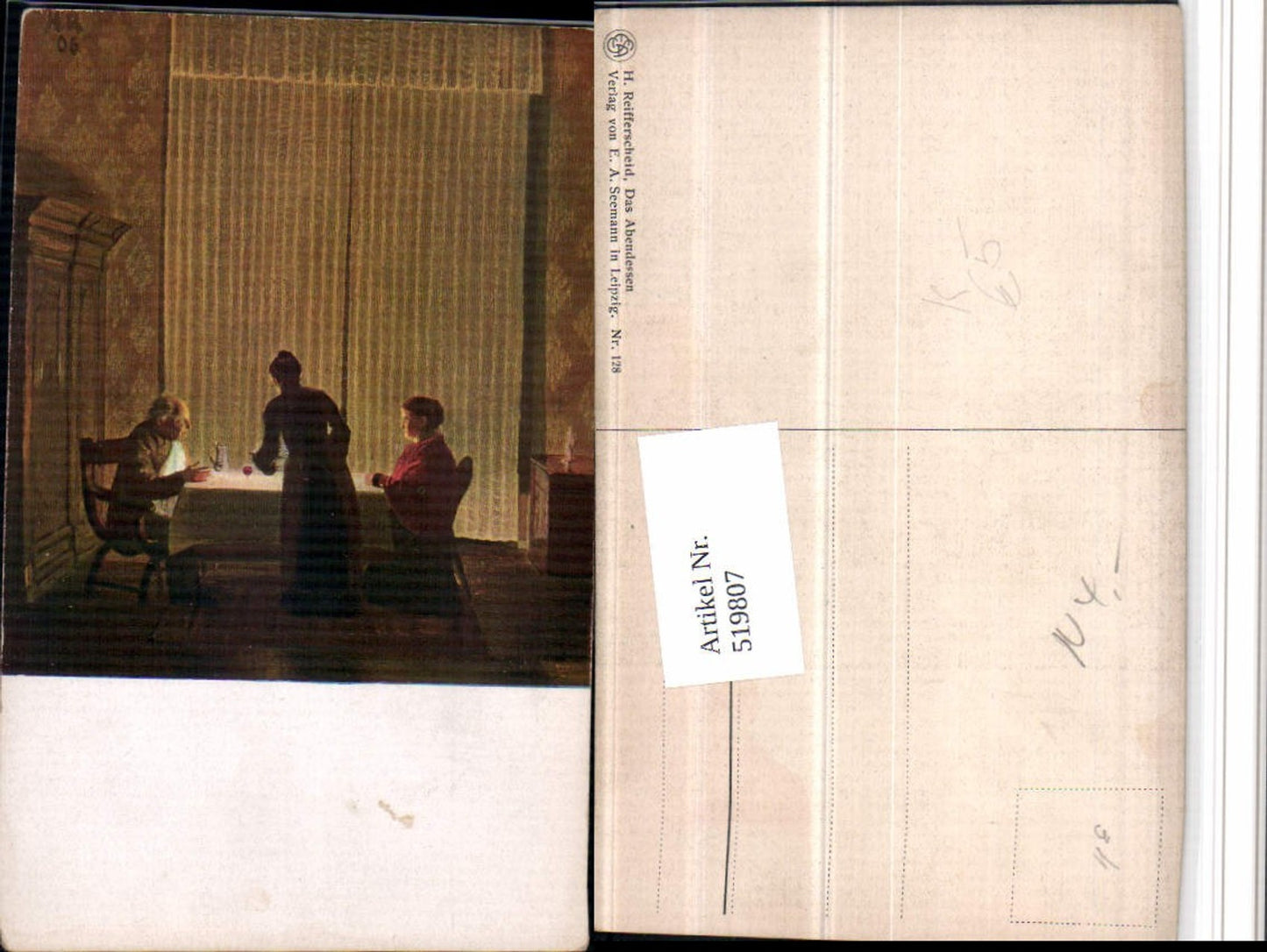 519807,Künstler AK H. Reifferscheid Abendessen Paar Tisch