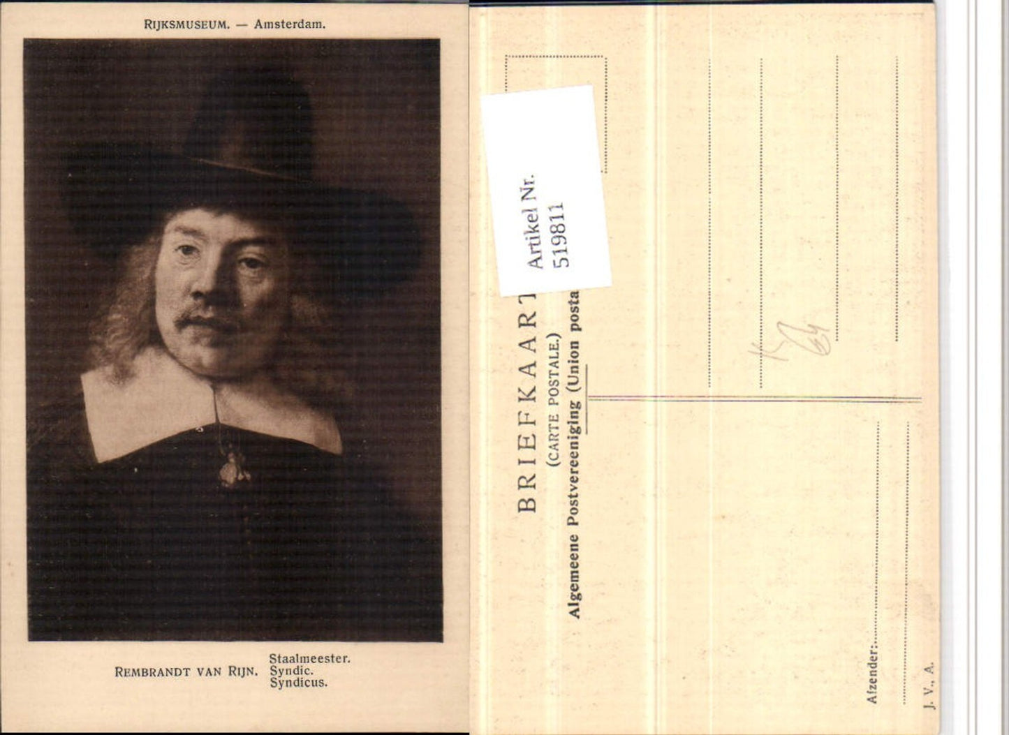 519811,Künstler AK Rembrandt van Rijn Staalmeester Mann Hut Portrait