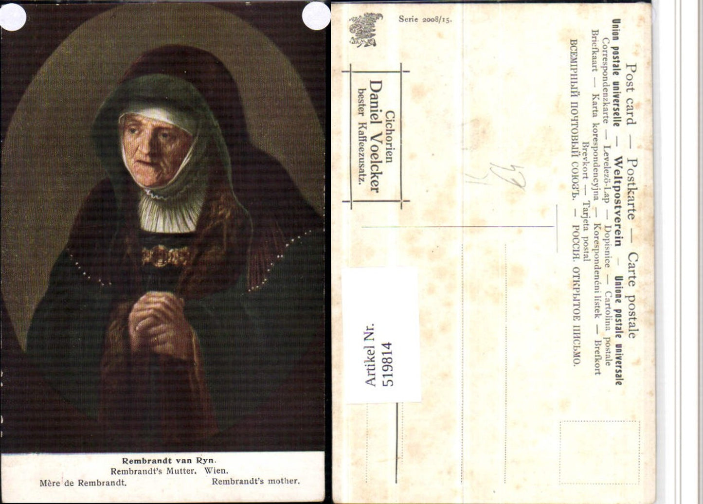 519814,Künstler AK Rembrandt van Ryn Rembrandts Mutter Portrait