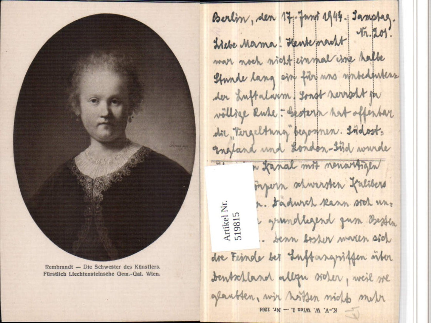 519815,Künstler AK Rembrandt Schwester des Künstlers Portrait