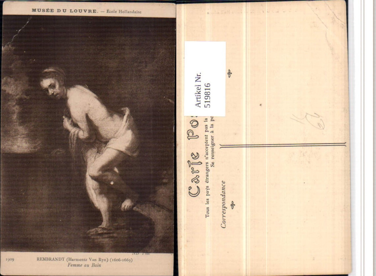 519816,Künstler AK Rembrandt van Ryn Femme au Bain Frau Tuch