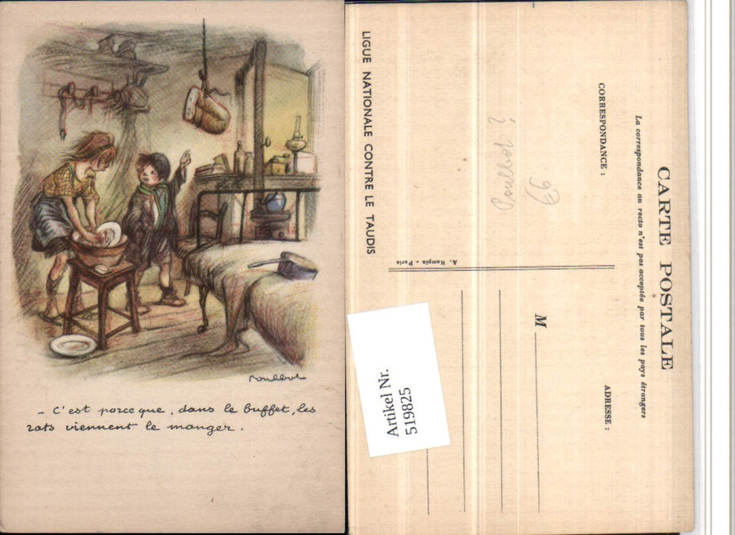 519825,Künstler AK Poulbot Kinder Zimmer Küche Teller waschen
