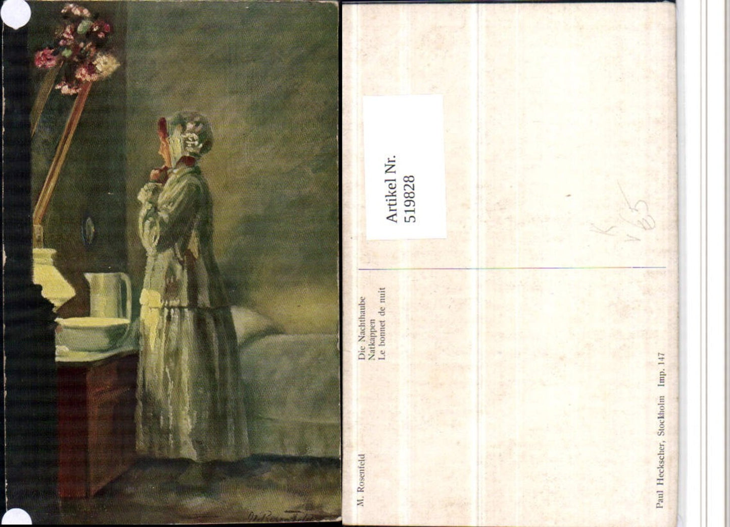 519828,Künstler AK M. Rosenfeld Nachthaube Frau Nachtkleid pub Paul Heckscher