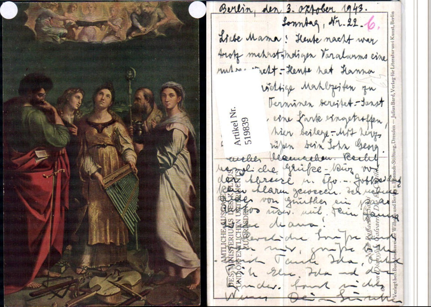519839,Künstler AK Raffaello Santi Dionysius Calvaert Hl. Cäcilie Instrumente