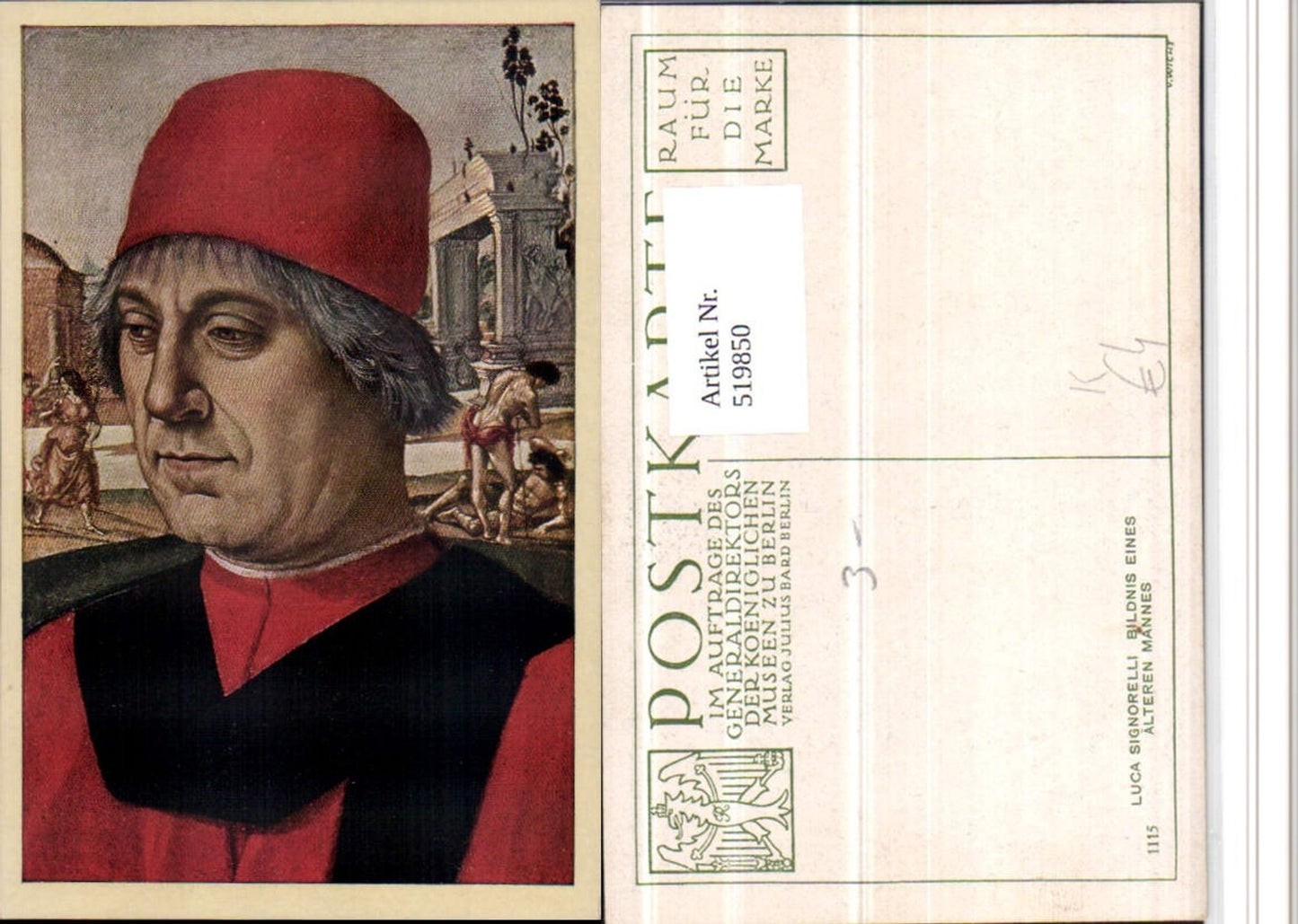 519850,Künstler AK Luca Signorelli Bildnis eines älteren Mannes