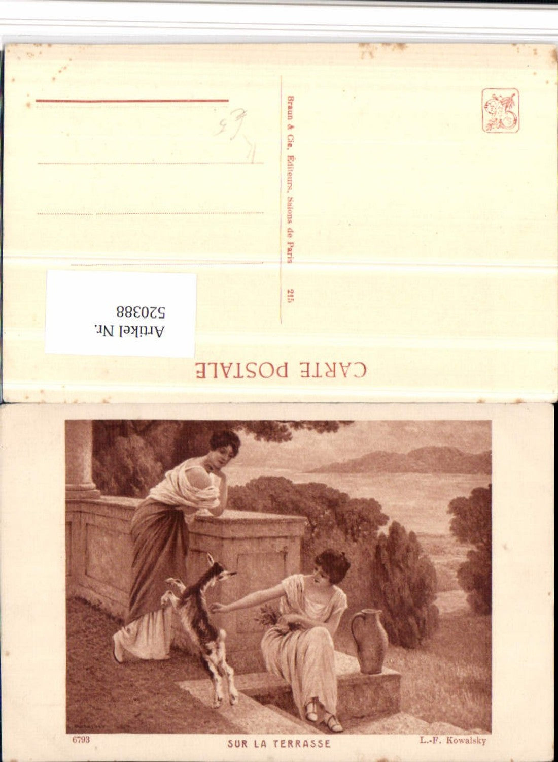 520388,Künstler AK L.-F. Kowalsky Sur la Terrasse Frauen Ziege