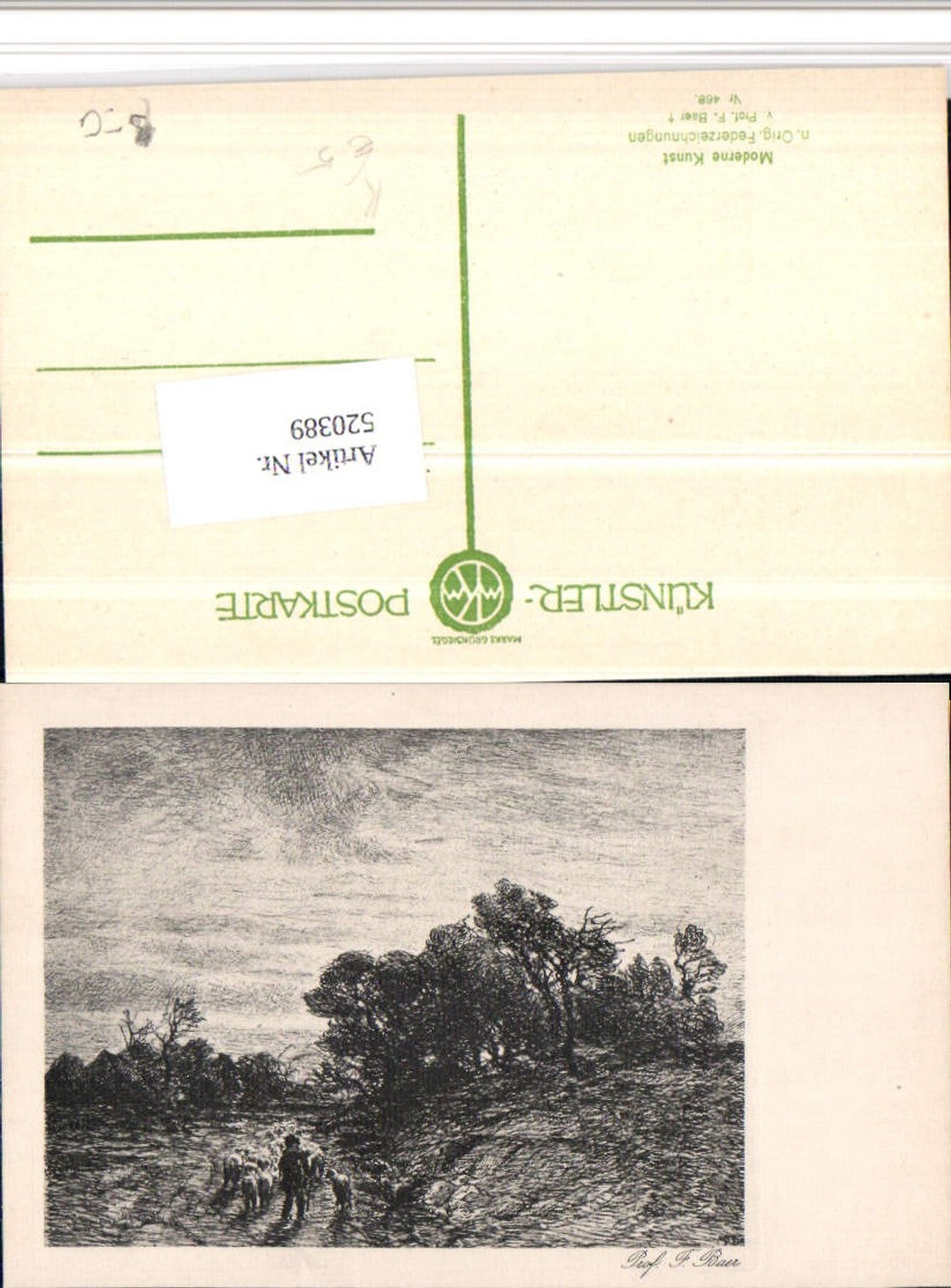 520389,Künstler AK F. Baer Federzeichnung Landschaft Hirte Schäfer