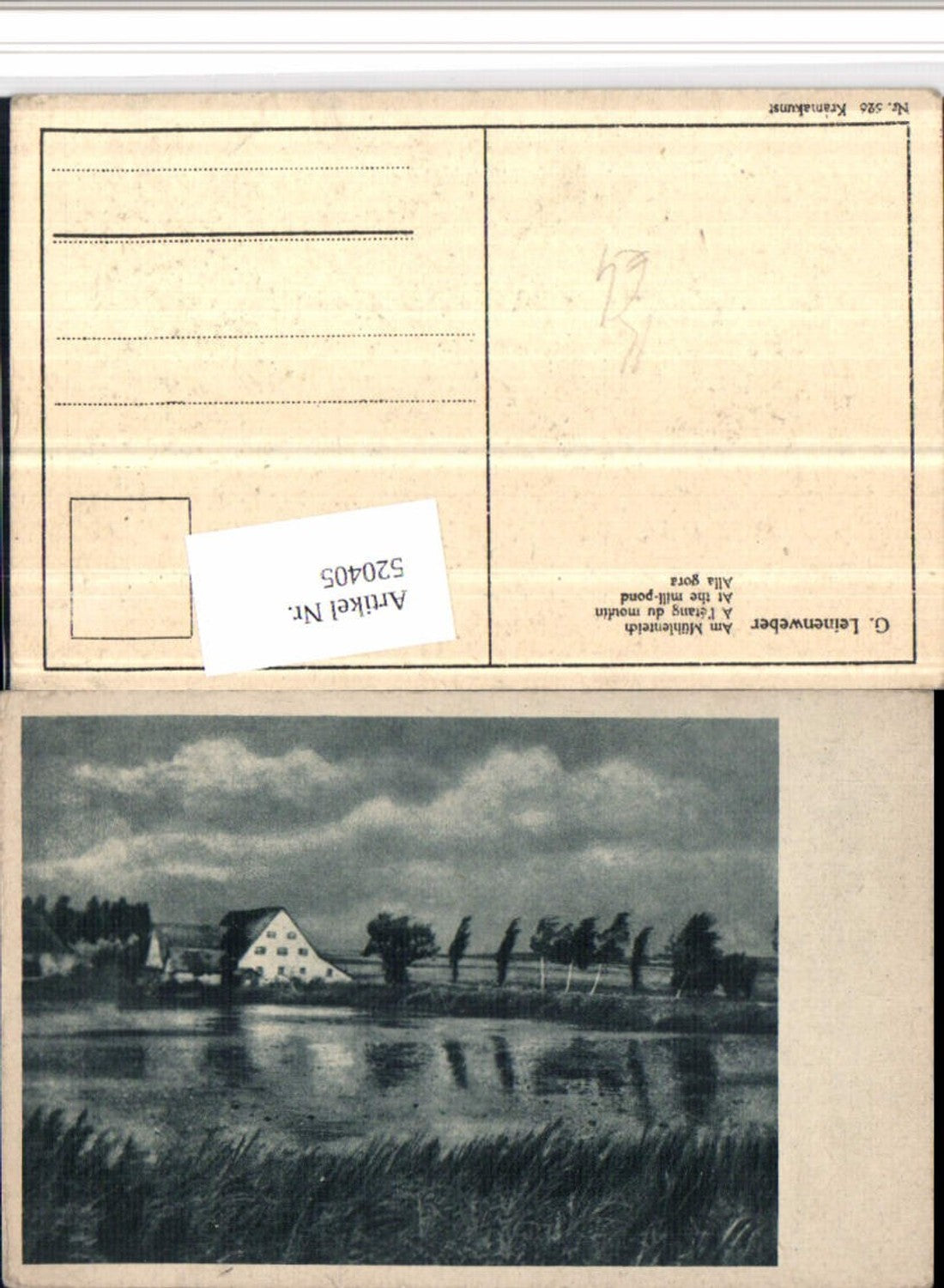 520405,Künstler AK G. Leinenweber Am Mühlenteich Landschaft Haus