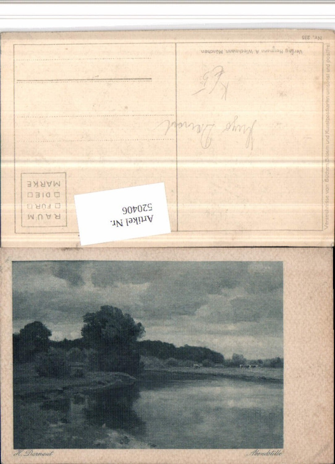 520406,Künstler AK Hugo Darnaut Abendstille Landschaft Teich