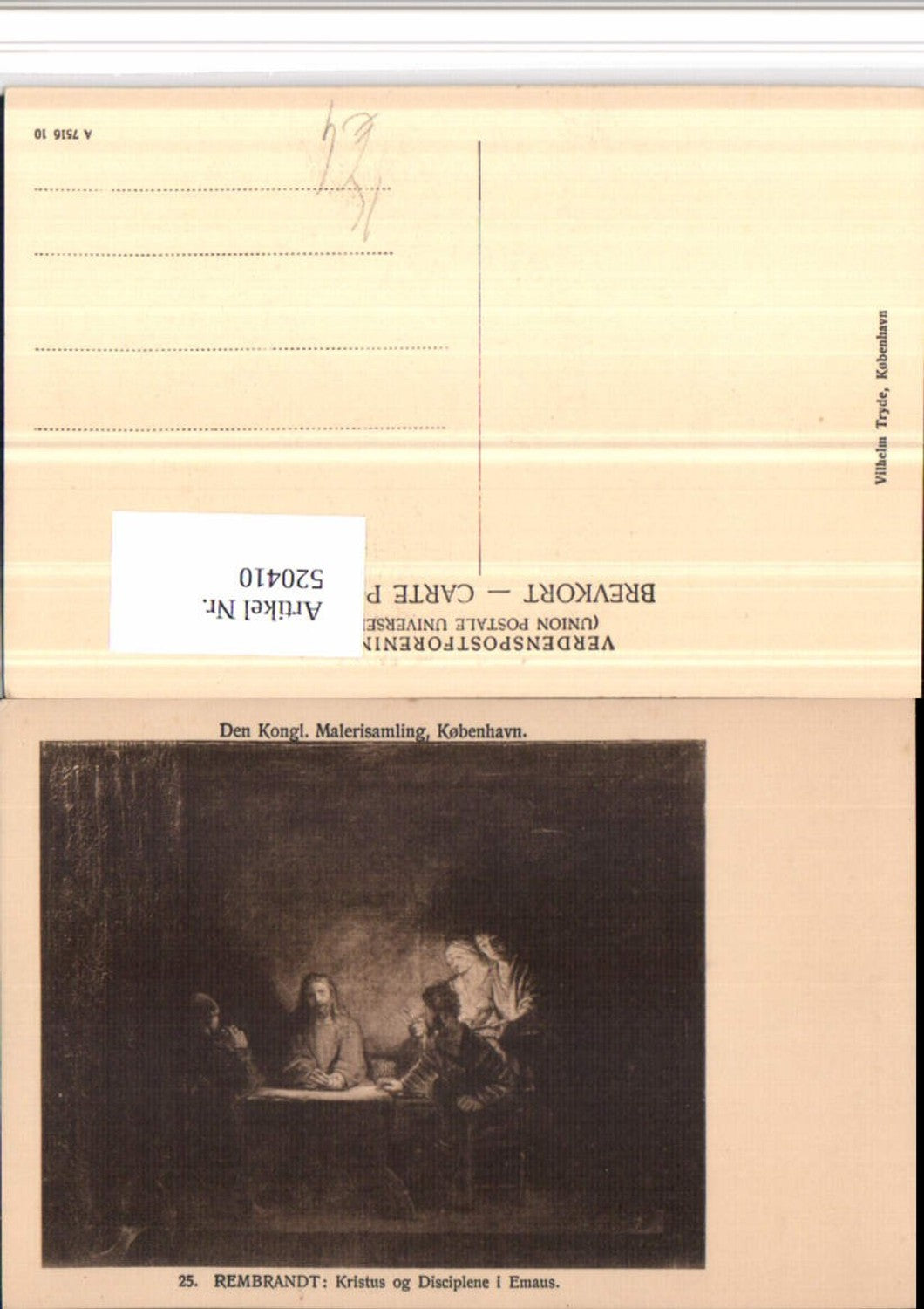 520410,Künstler AK Rembrandt Kristus og Disciplene i Emaus Jesus