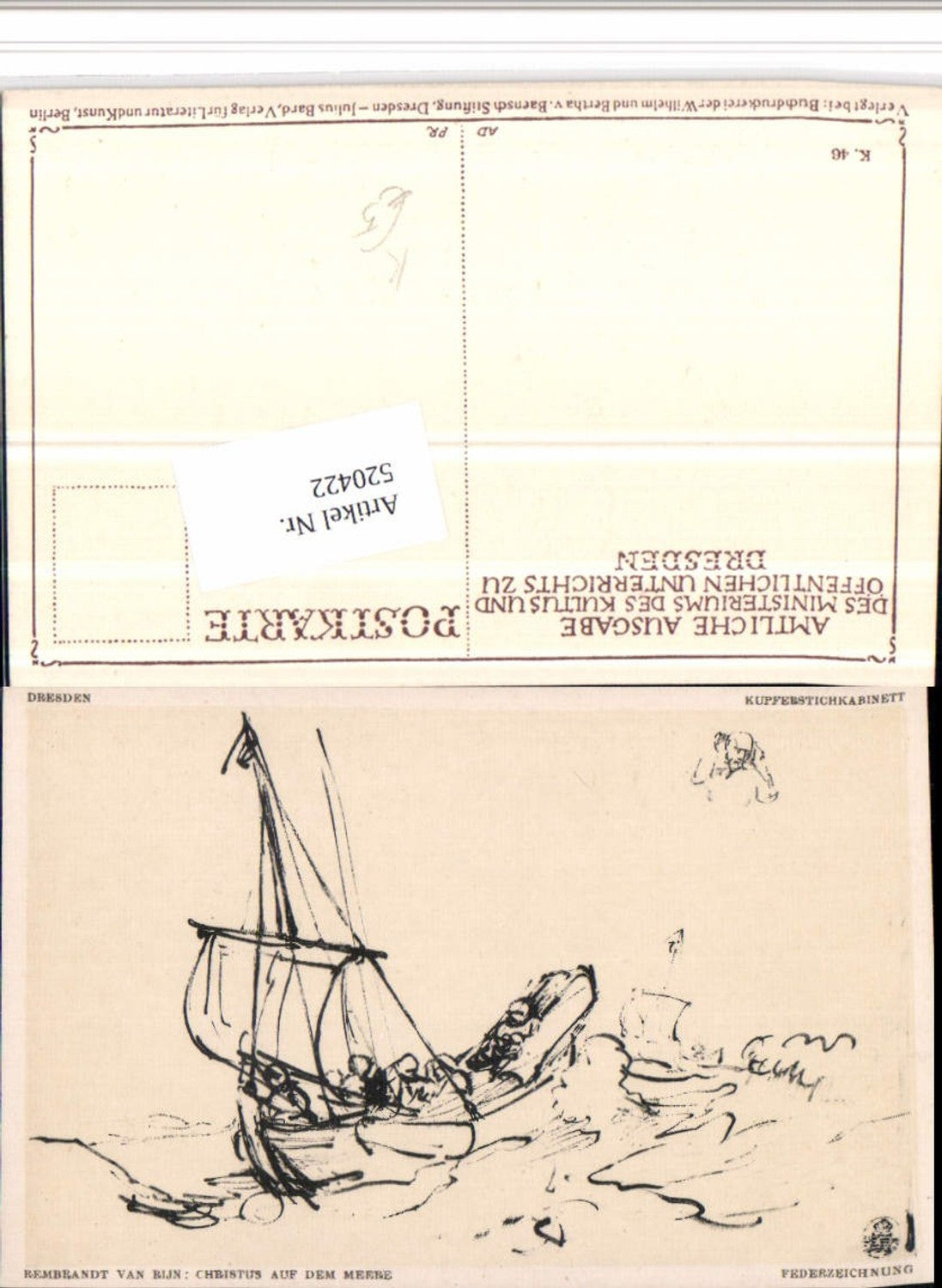 520422,Künstler AK Rembrandt van Rijn Christus auf dem Meere Segelschiff