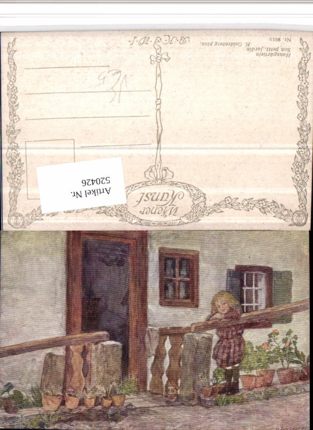 520426,Künstler AK H. Goldenberg Hausgärtlein Kind Tür pub B.K.W.I. 2013