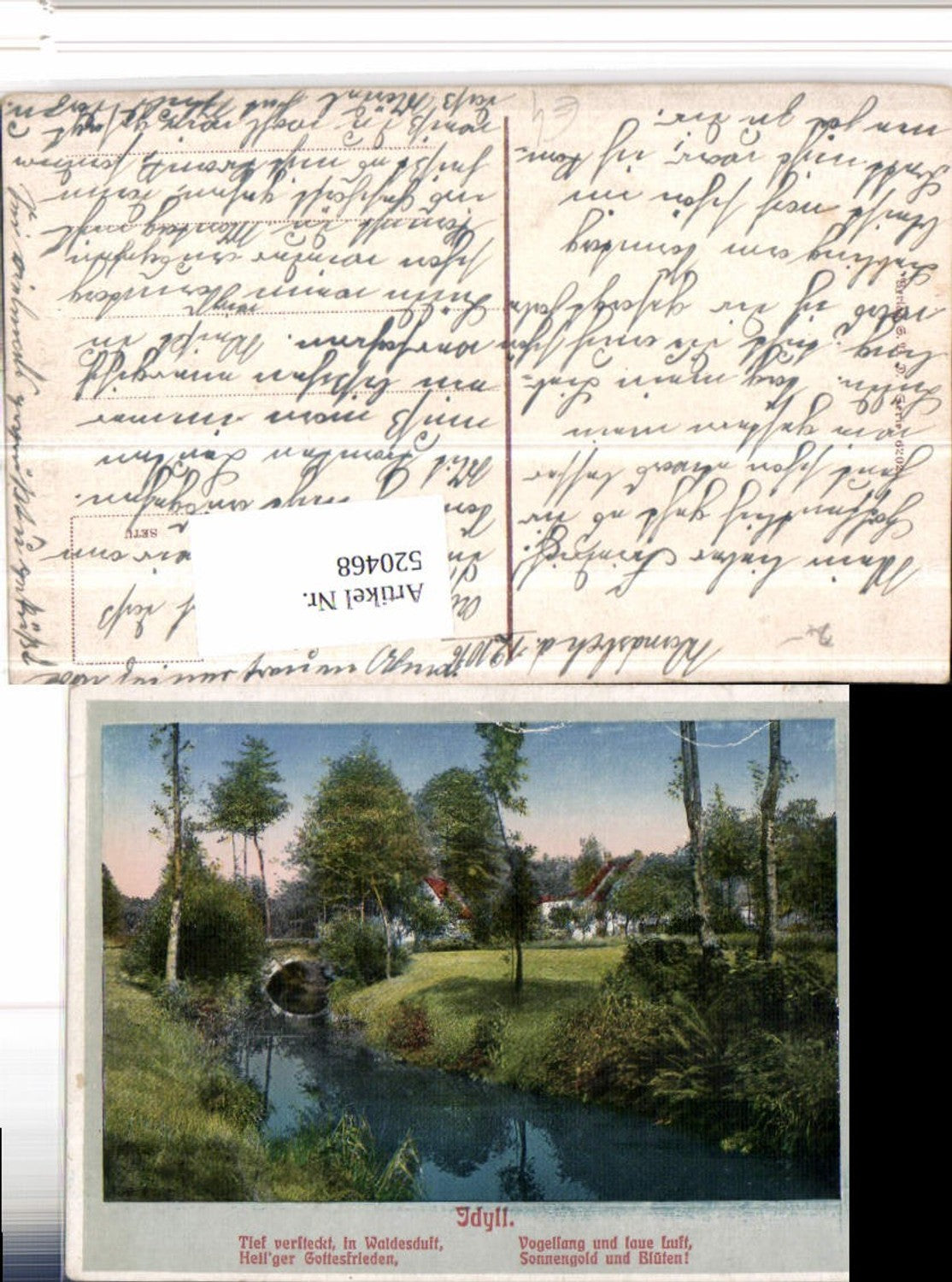 520468,Künstler AK Idyll Landschaft Bach Brücke Spruch