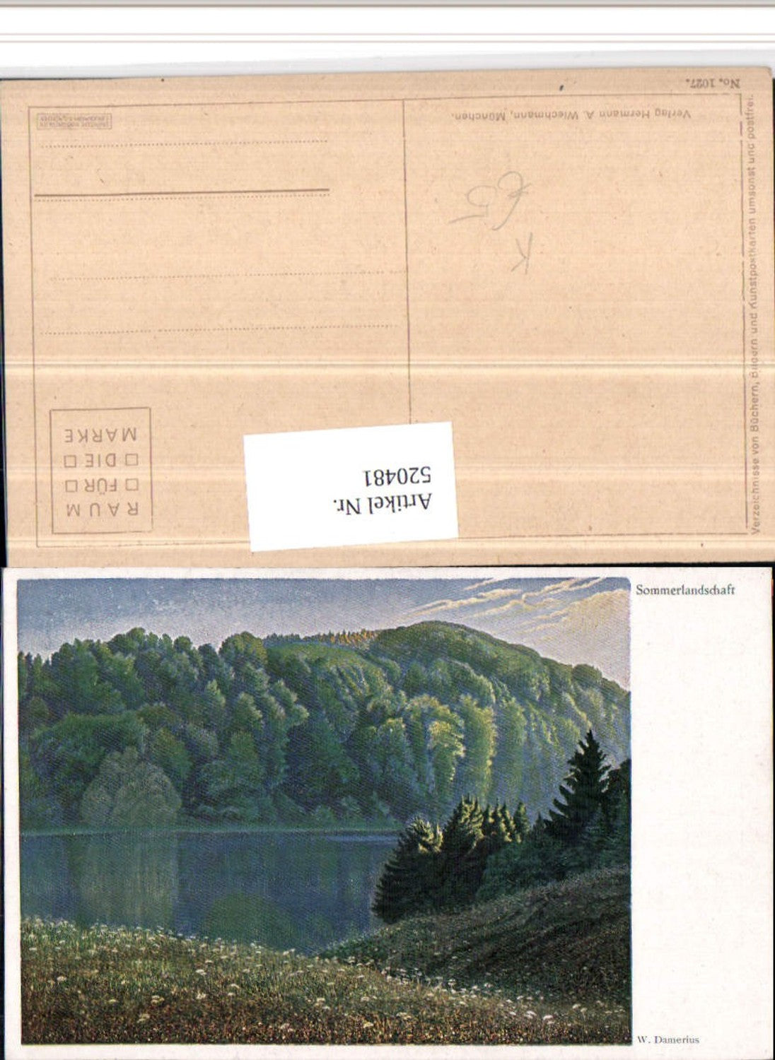 520481, Artist AK W. Damerius Summer Landscape Lake