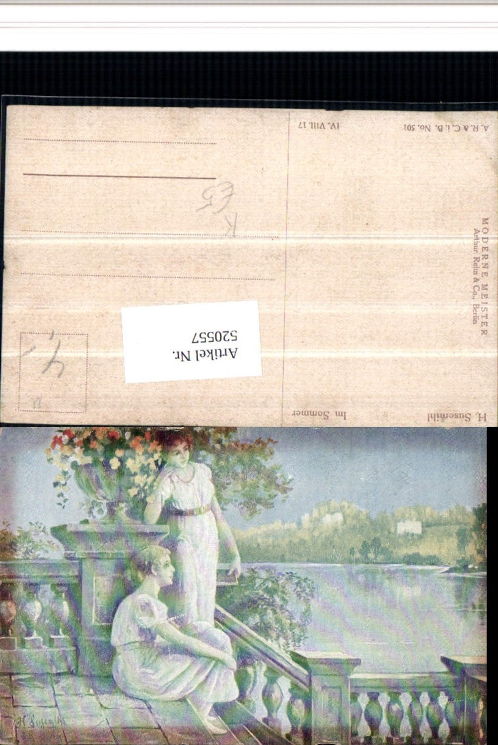 520557,Künstler AK H. Susenmihl Im Sommer Frauen Kleider Stiege