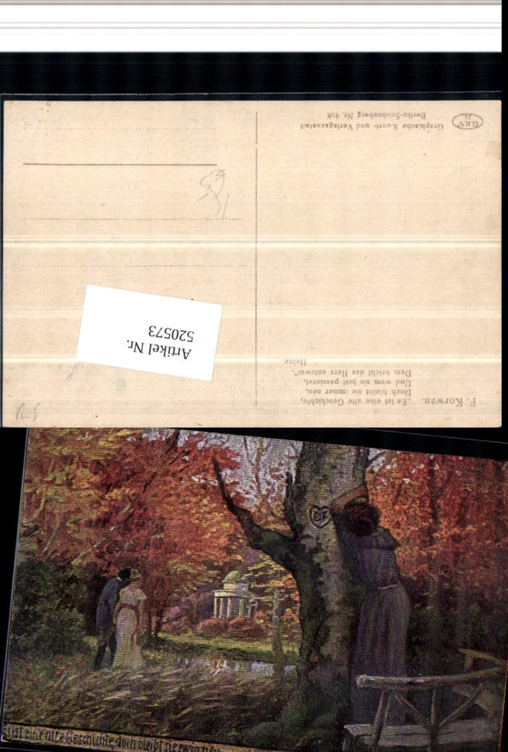 520573,Künstler AK F. Korwan Es ist eine alte Geschichte Liebe Trauer Baum