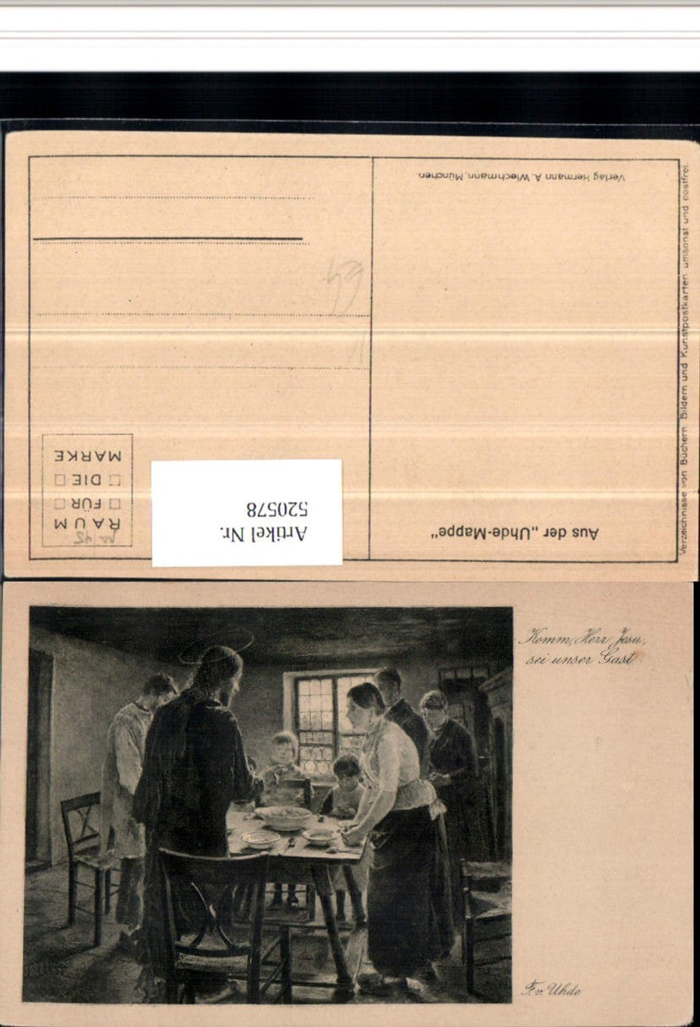 520578,Künstler AK F. v. Uhde Komm Herr Jesu sei unser Gast Familie