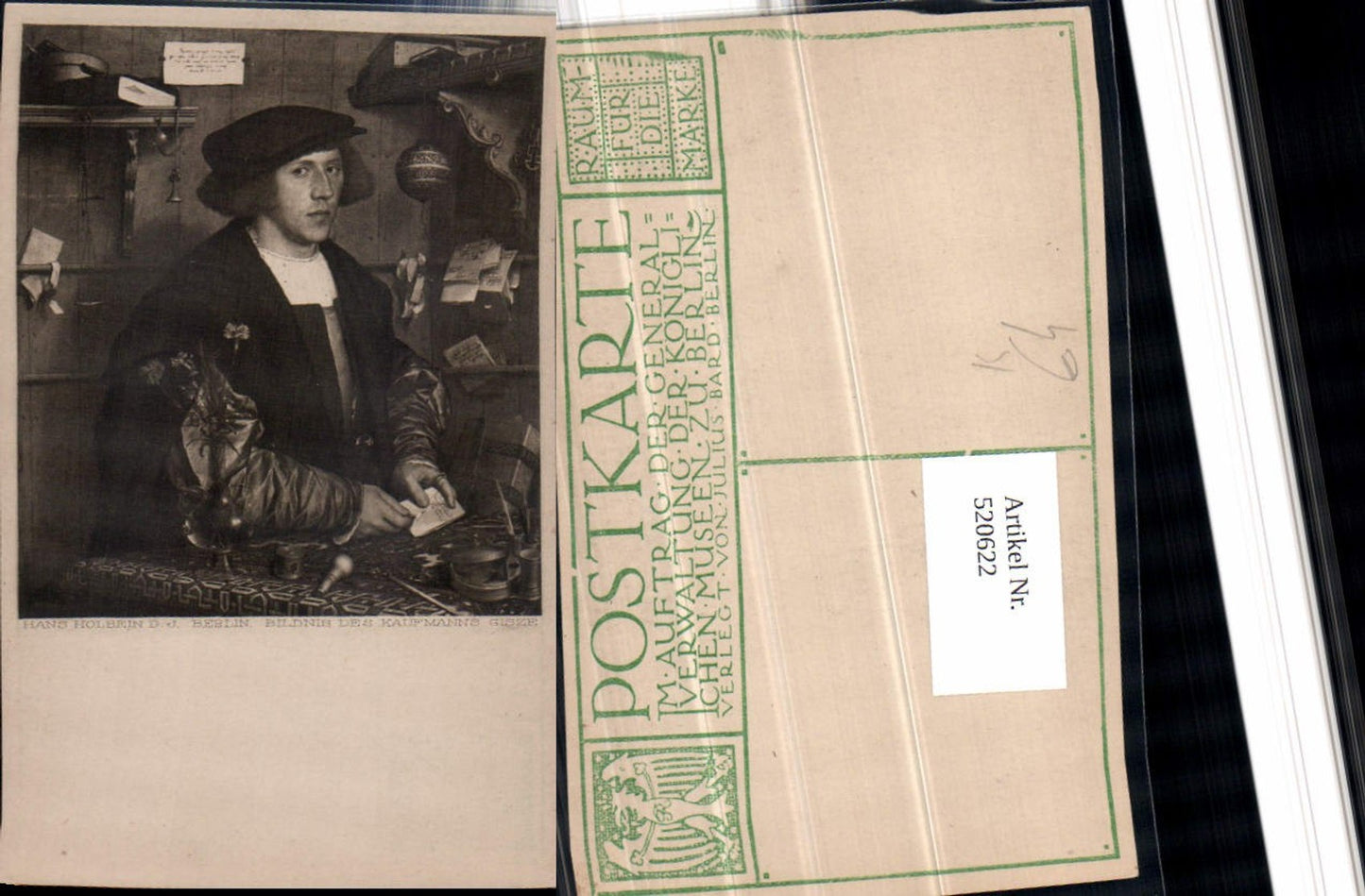 520622,Künstler AK Hans Holbein Bildnis des Kaufmanns Gisze Mütze