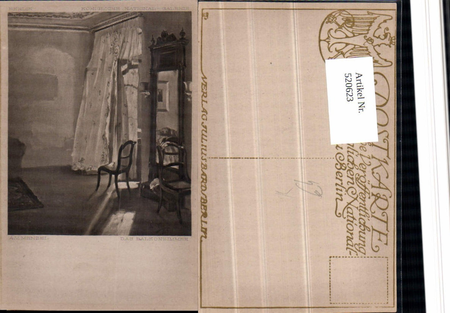520623,Künstler AK A. v. Menzel Das Balkonzimmer Innenansicht Spiegel