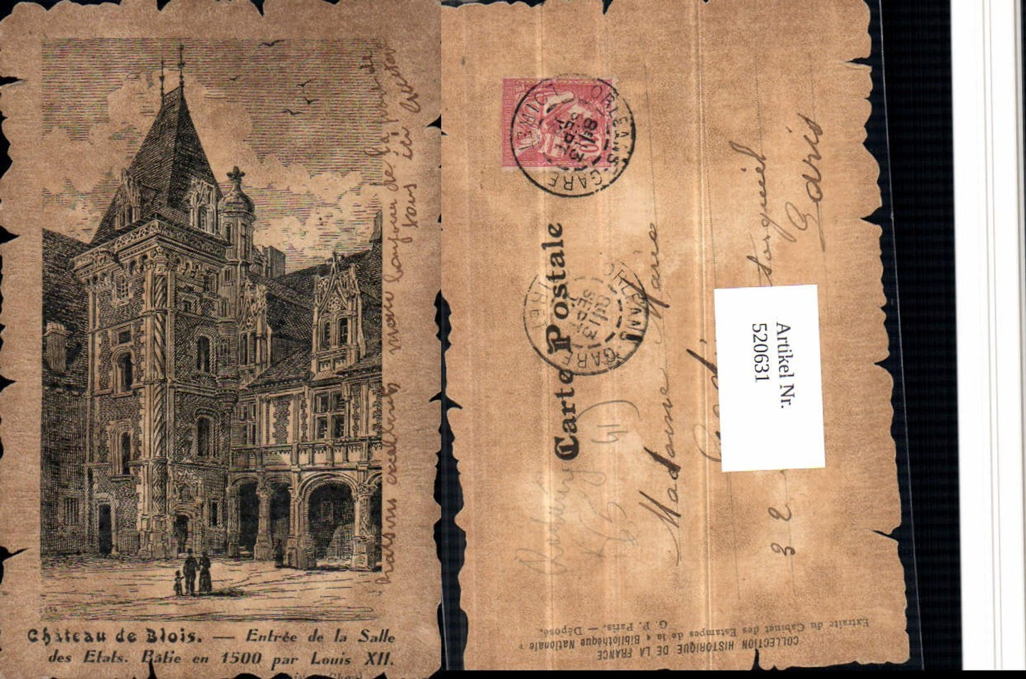 520631,Künstler AK Radierung Chateau de Blois Entree de la Salle Etats
