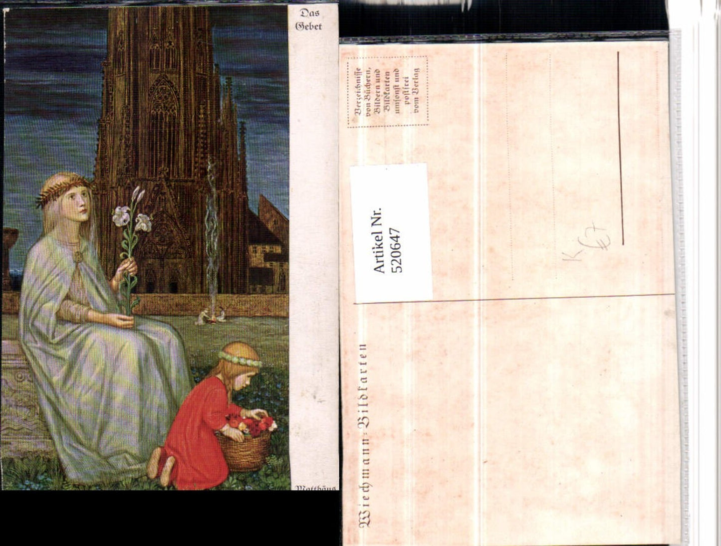 520647,Künstler AK Matthäus Schiestl Das Gebet Frau Kind Kirche Lilie