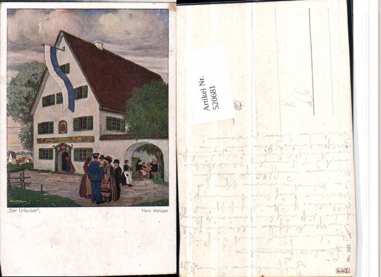 520681,Künstler AK Hans Metzger Der Urlauber Gasthof