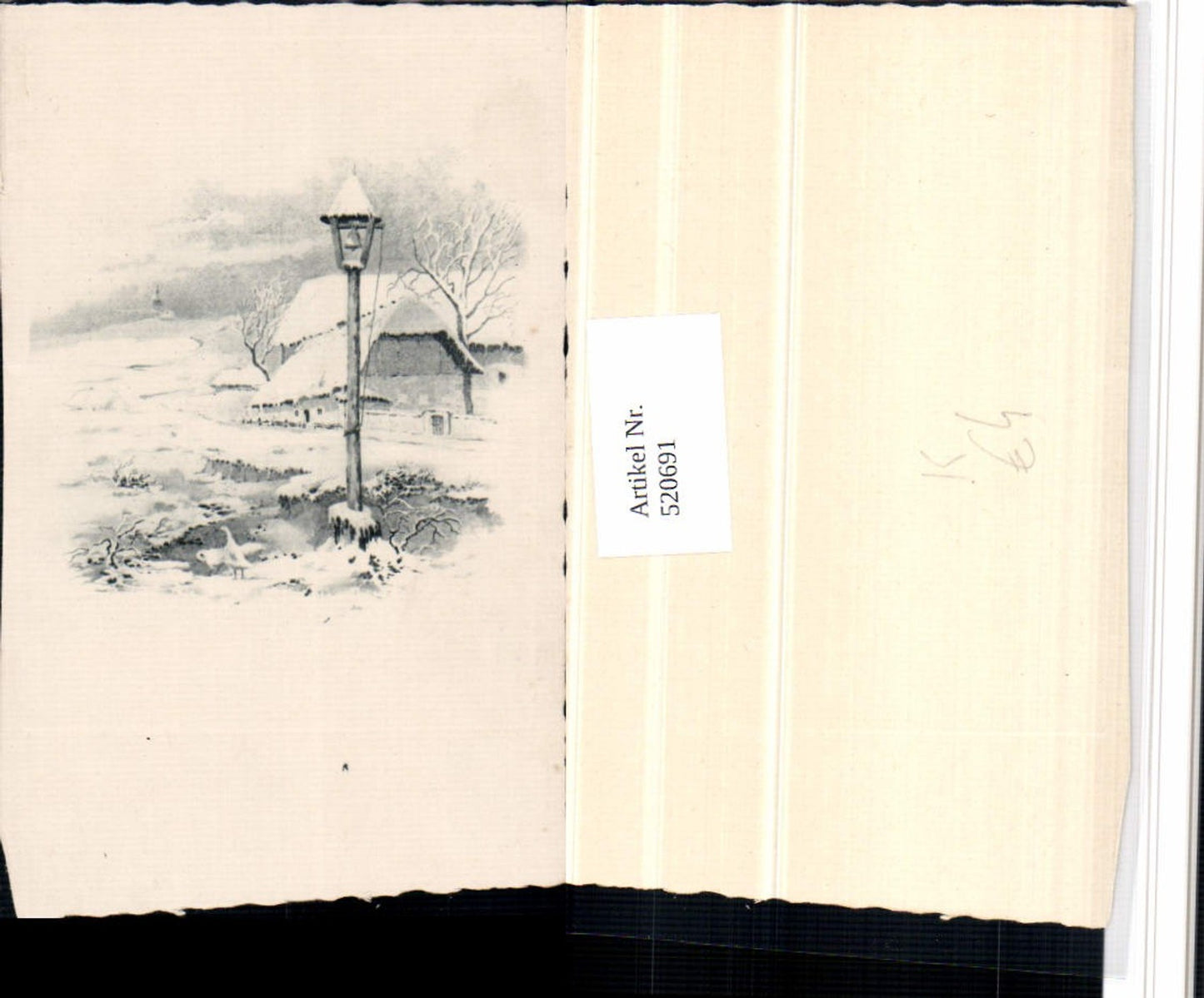 520691,Künstler AK Winterlandschaft Laterne Haus