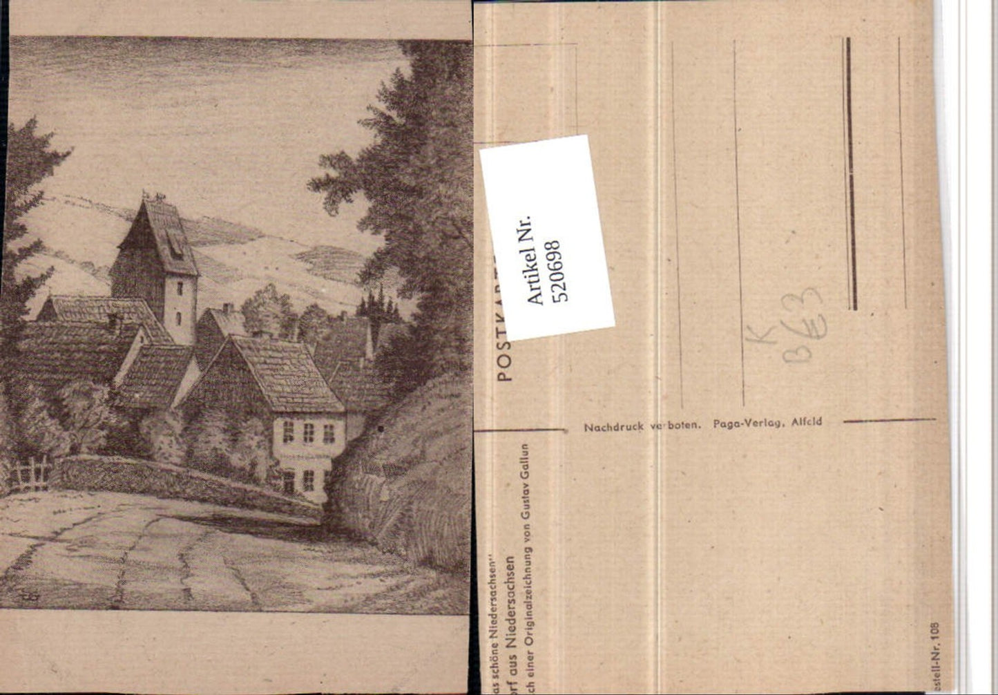 520698,Künstler AK Gustav Gallun Dorf aus Niedersachsen Wegpartie
