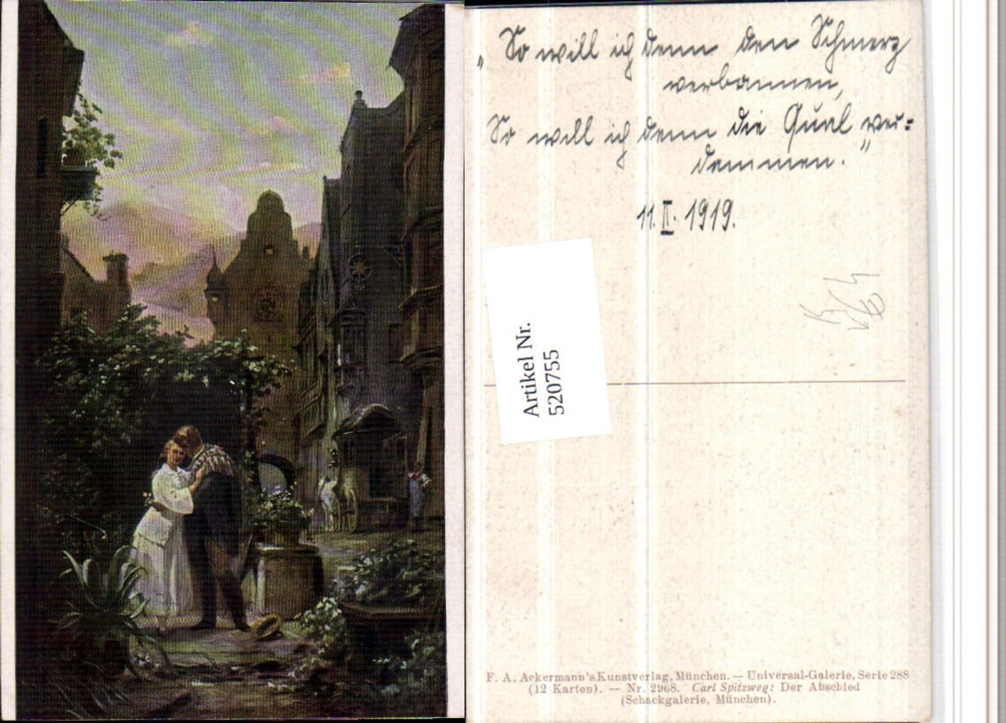 520755,Künstler AK Carl Spitzweg Der Abschied Liebe Paar pub Ackermann 2968